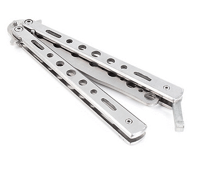 Butterfly Balisong Trainer Training Knife Dull Tool Black Metal Practice Silver