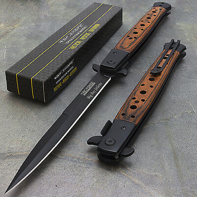 12.5" Stiletto Wood Tac Force Spring Assisted Folding Knife Blade Pocket Open